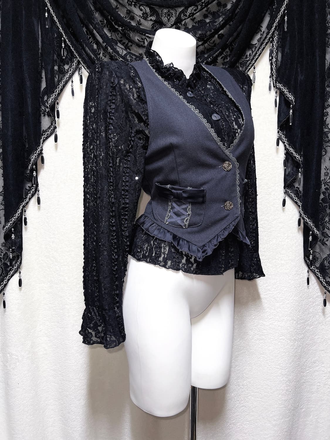 로맨틱고딕 고스로리 펑크 오리엔탈 프릴 레이스 시스루 블라우스 자켓 공겜 상품이미지2