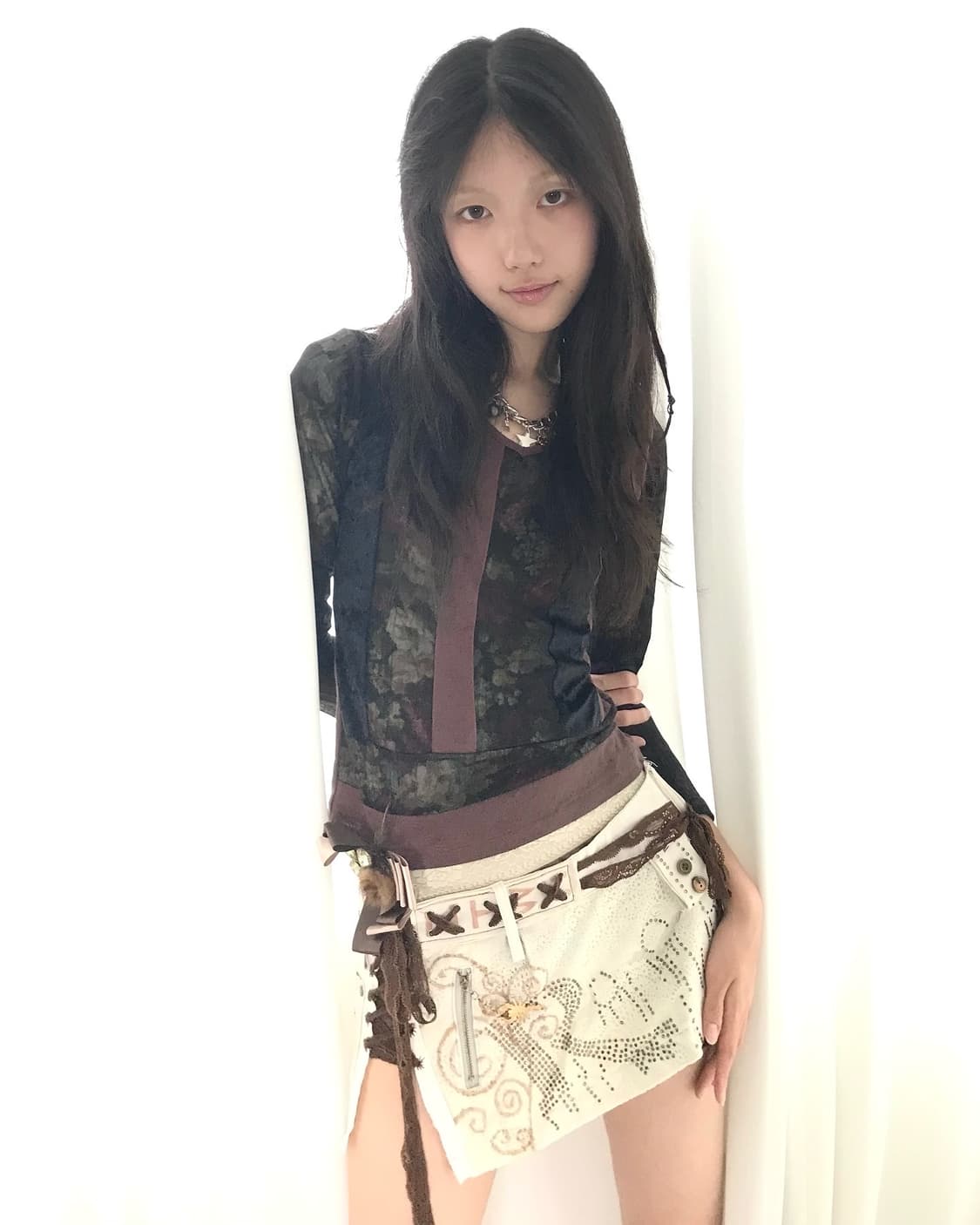 Oriental see-through velvet mix top set 상품이미지1