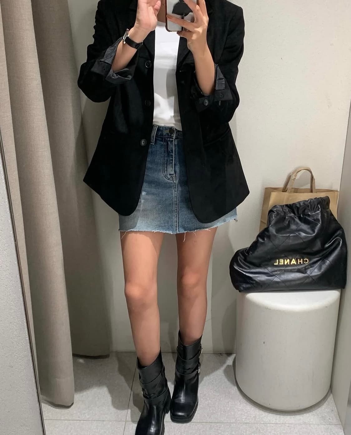 [새 상품] 쥬드마켓 스웨이드자켓 블랙 + 데님 스커트 s 상품이미지2