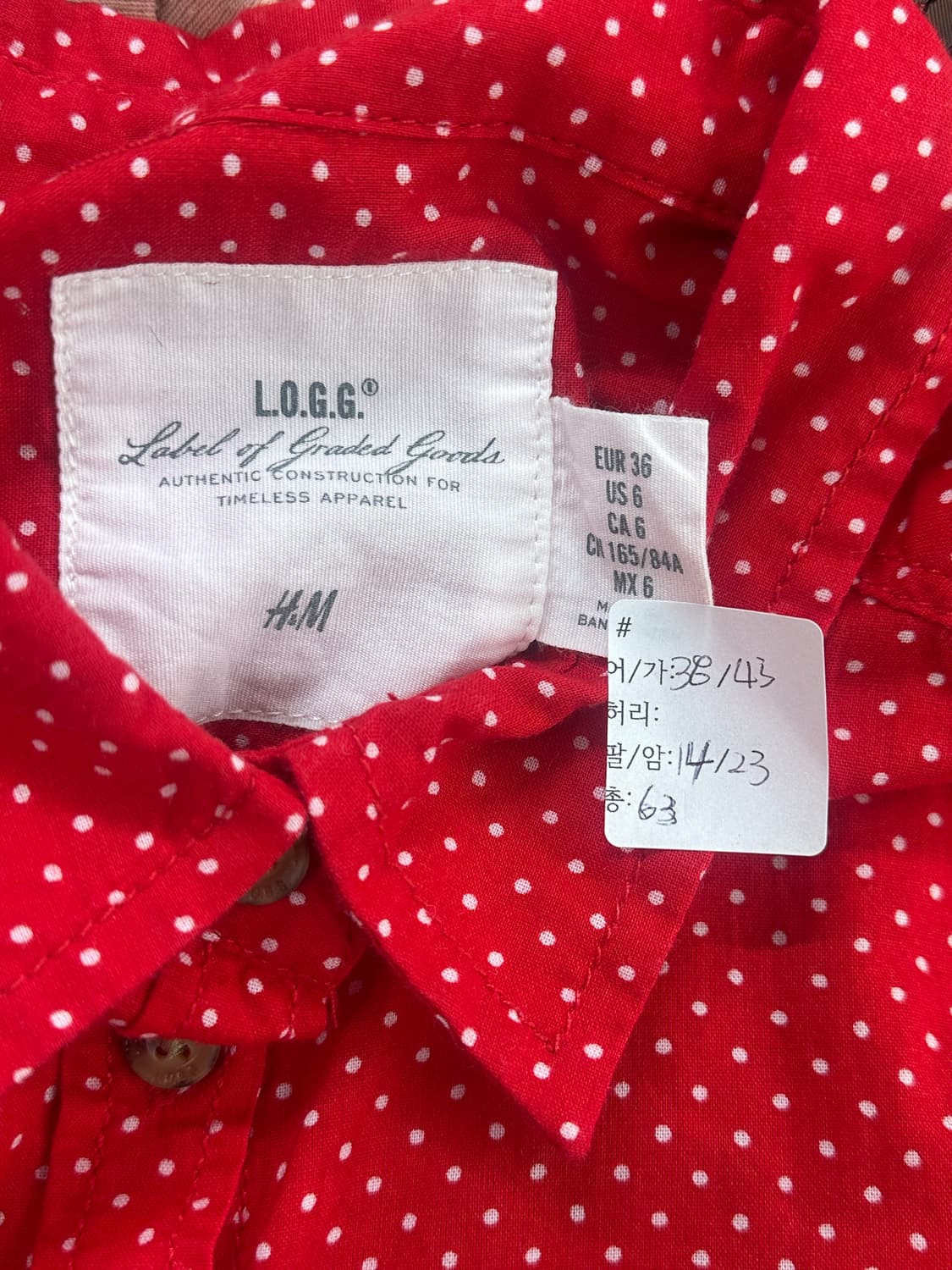 L.O.G.G y2k 복고 도트 레드  반팔 셔츠 허리라인 헬키깔  상품이미지2