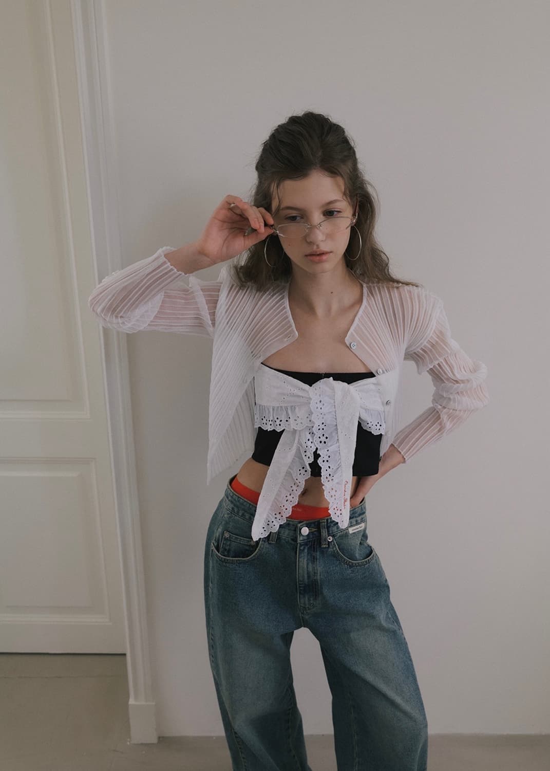 오버듀플레어 sheer glossy ribbed cardigan 상품이미지1