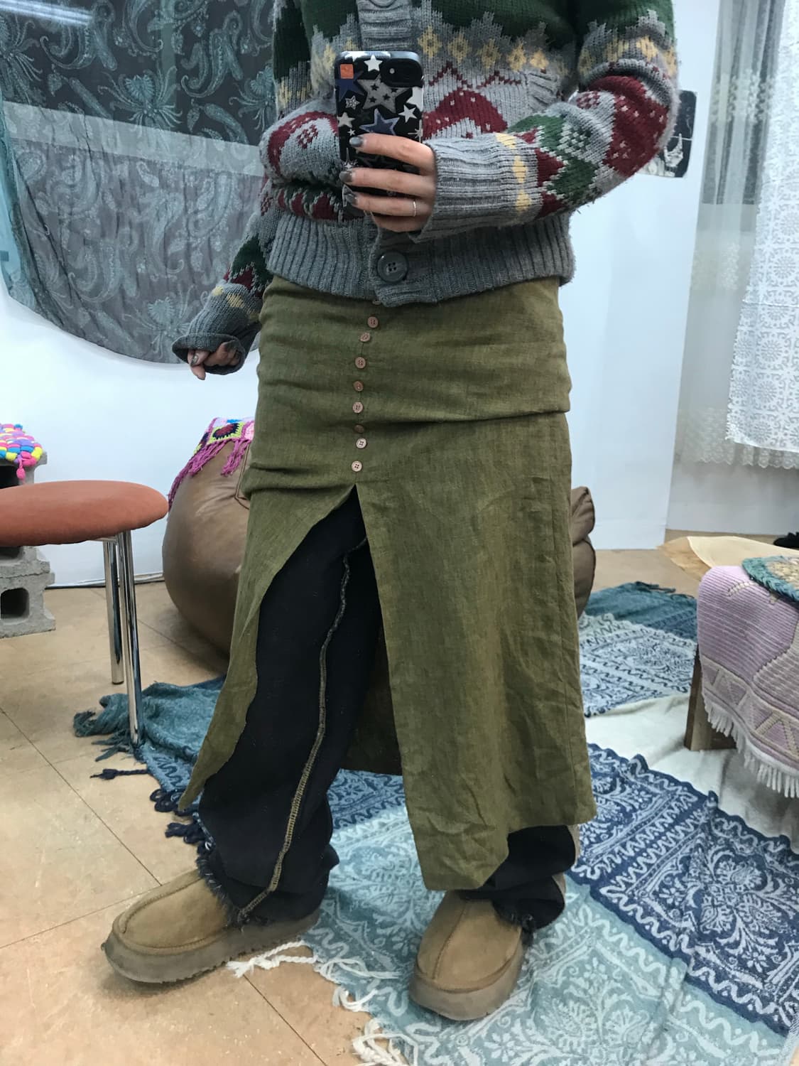 빈티지 여성 린넨 버튼 디테일 스커트  상품이미지1