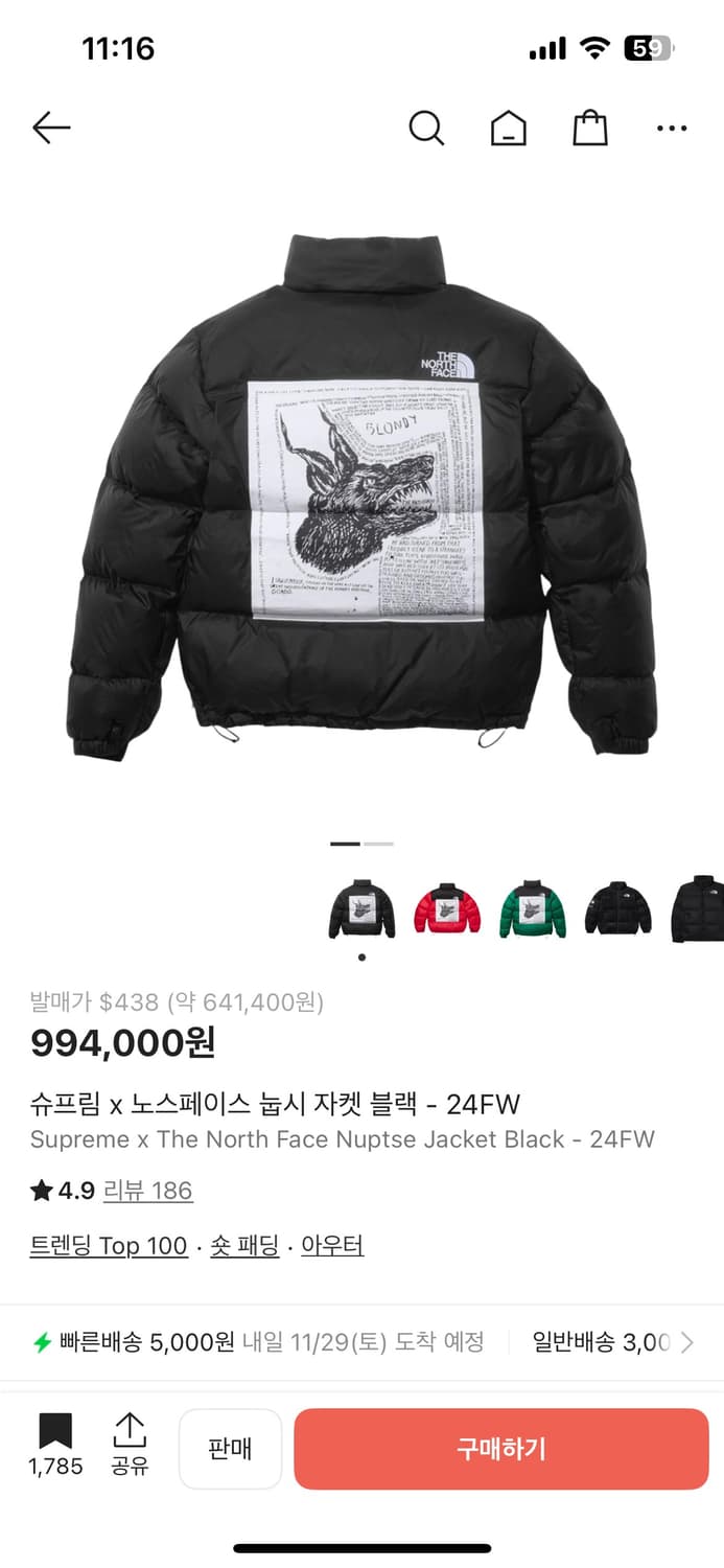 슈프림 노스페이스 눕시 패딩 상품이미지1