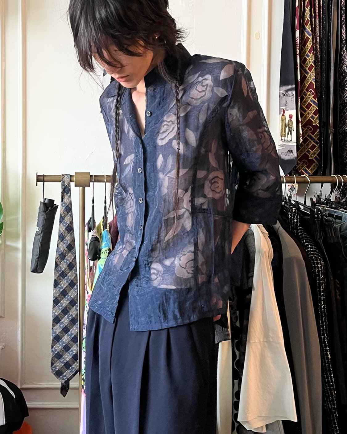 JPN Vintage Floral See-through Shirt 상품이미지2