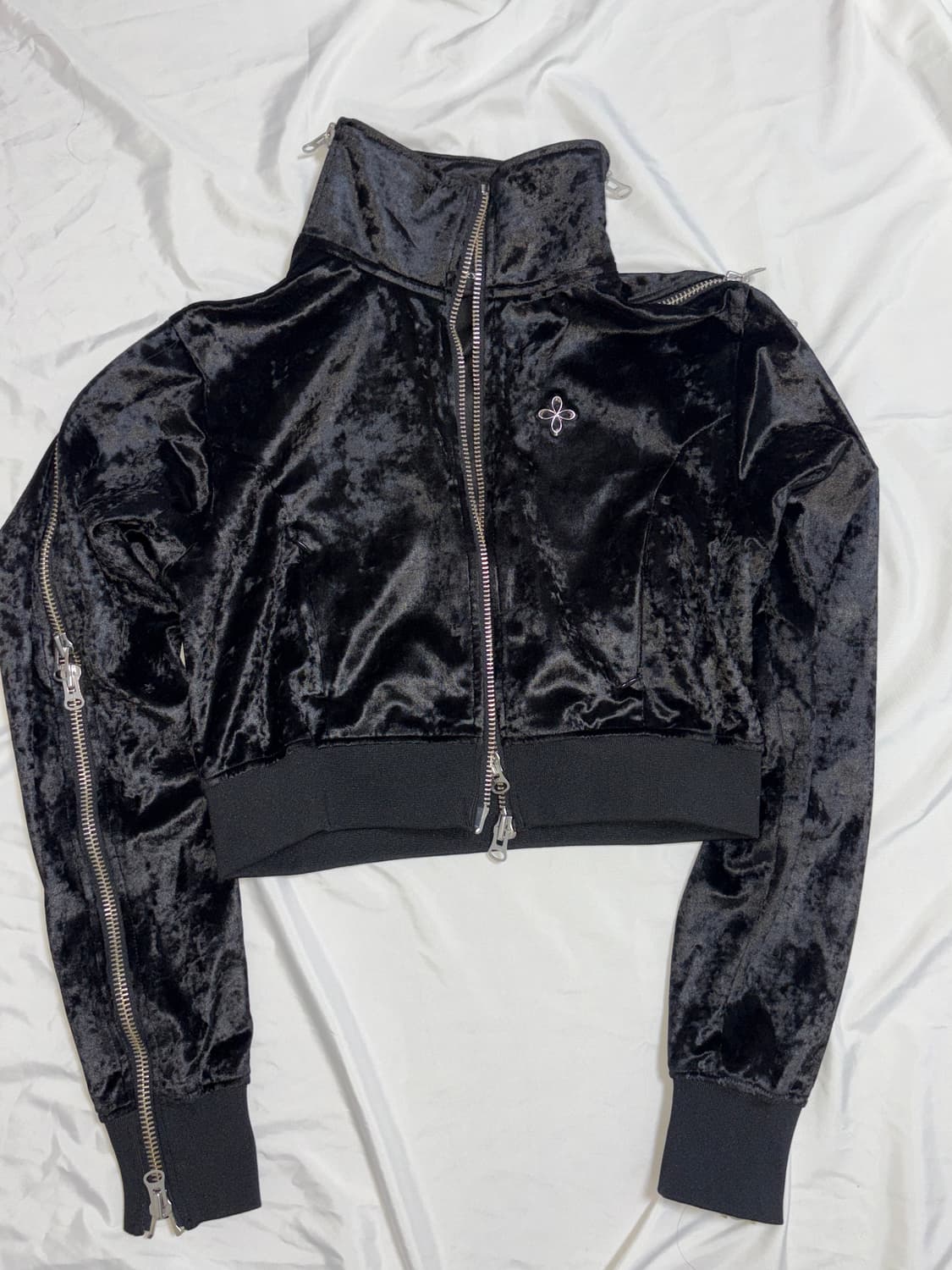 써저리 사이드 지퍼 벨벳 크롭 트랙 자켓 블랙 L 상품이미지8