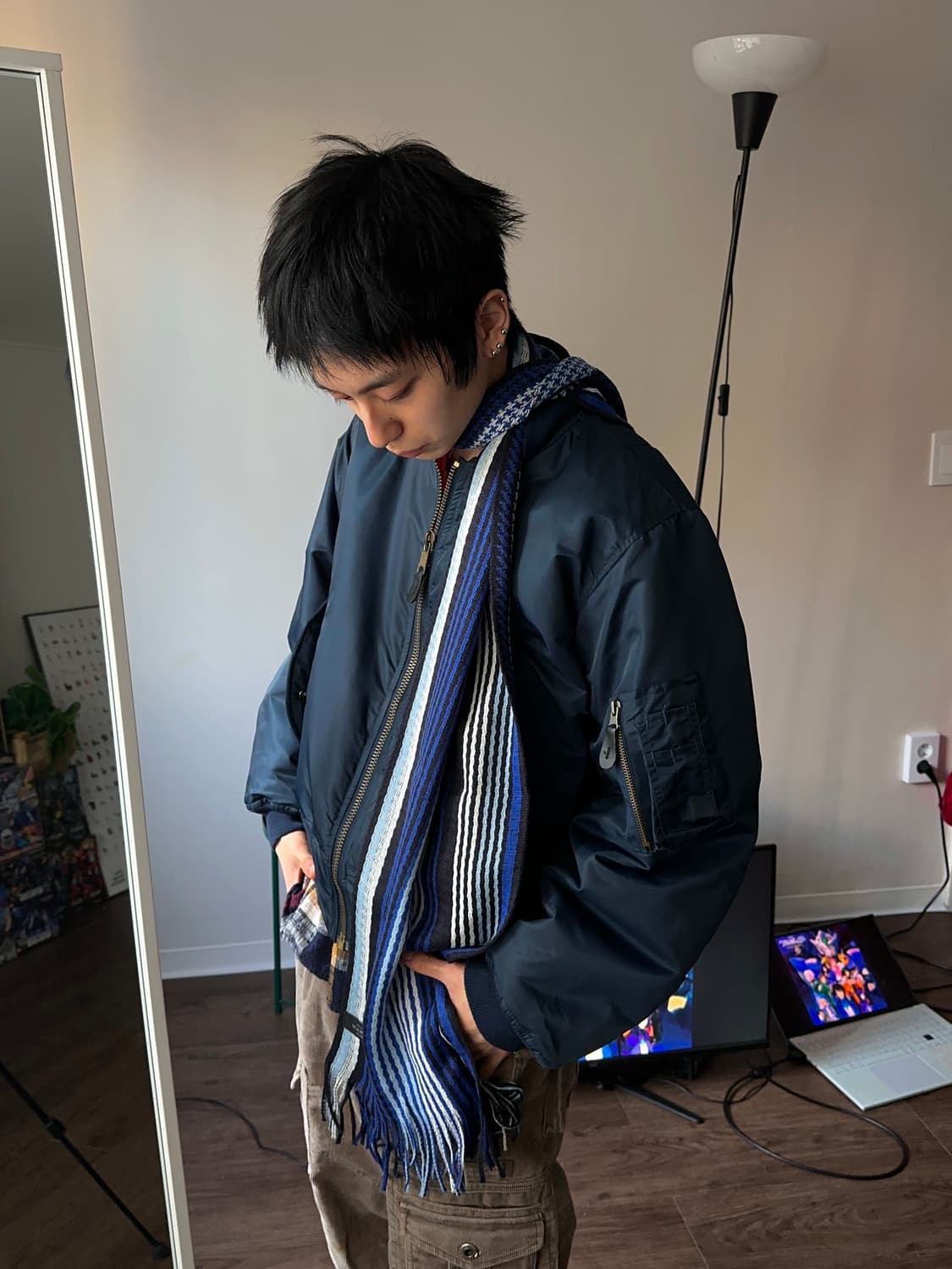 Taka - Q 하운드투스 & 스트라이프 머플러 상품이미지3