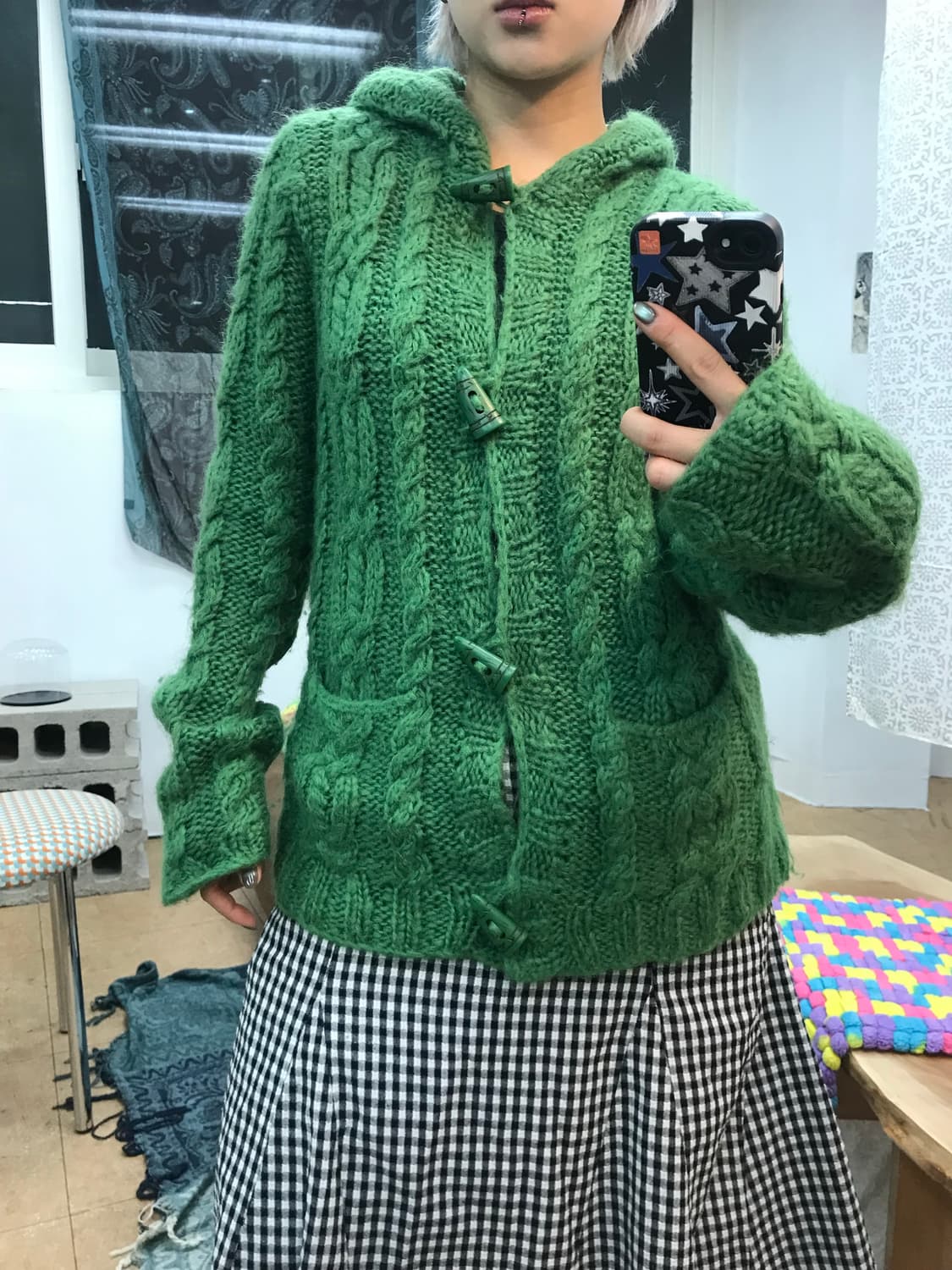 베네통 여성 케이블 떡볶이단추 니트 가디건  상품이미지1