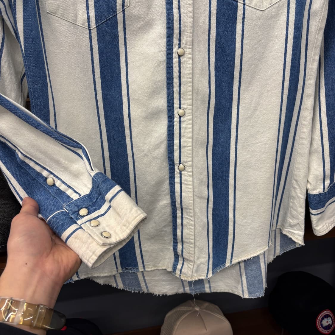 90s 랭글러 스트라이프 롱테일즈 카우보이 웨스턴셔츠 N598  상품이미지4