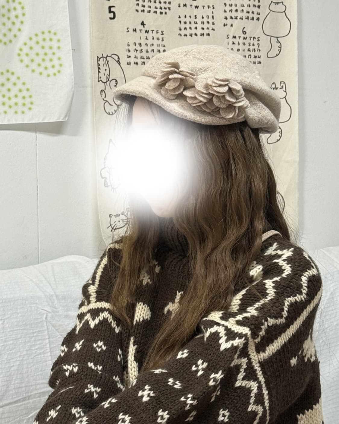 하구미 플라워 베이지 헌팅캡 모자 상품이미지1