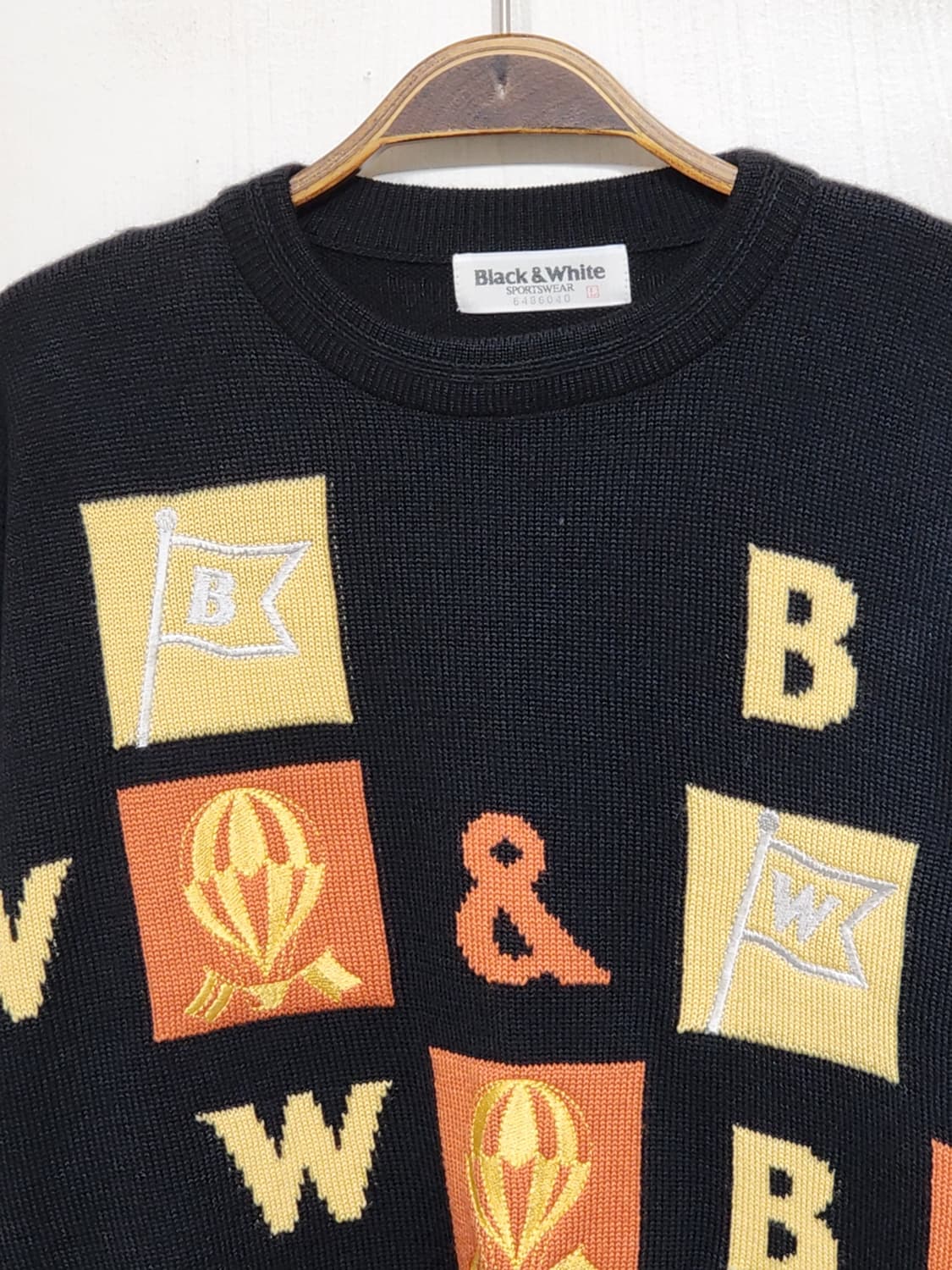 (L) 블랙앤화이트 니트 블랙 빅로고 골프웨어 스웨터  상품이미지2