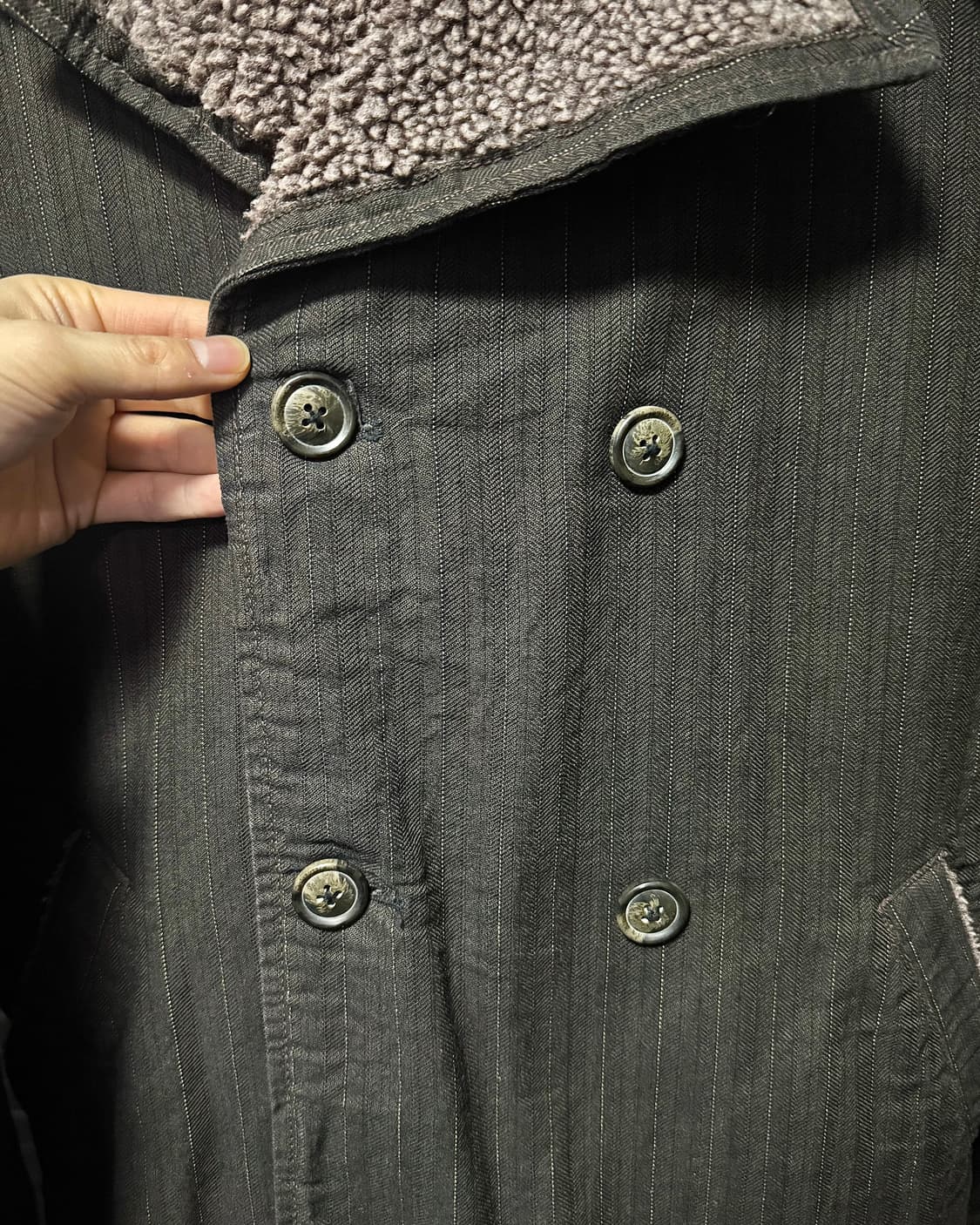 리바이스 헤링본 스트라이프 데님 쉐르파 트러커 더블 피코트 부클 양털 M 상품이미지6