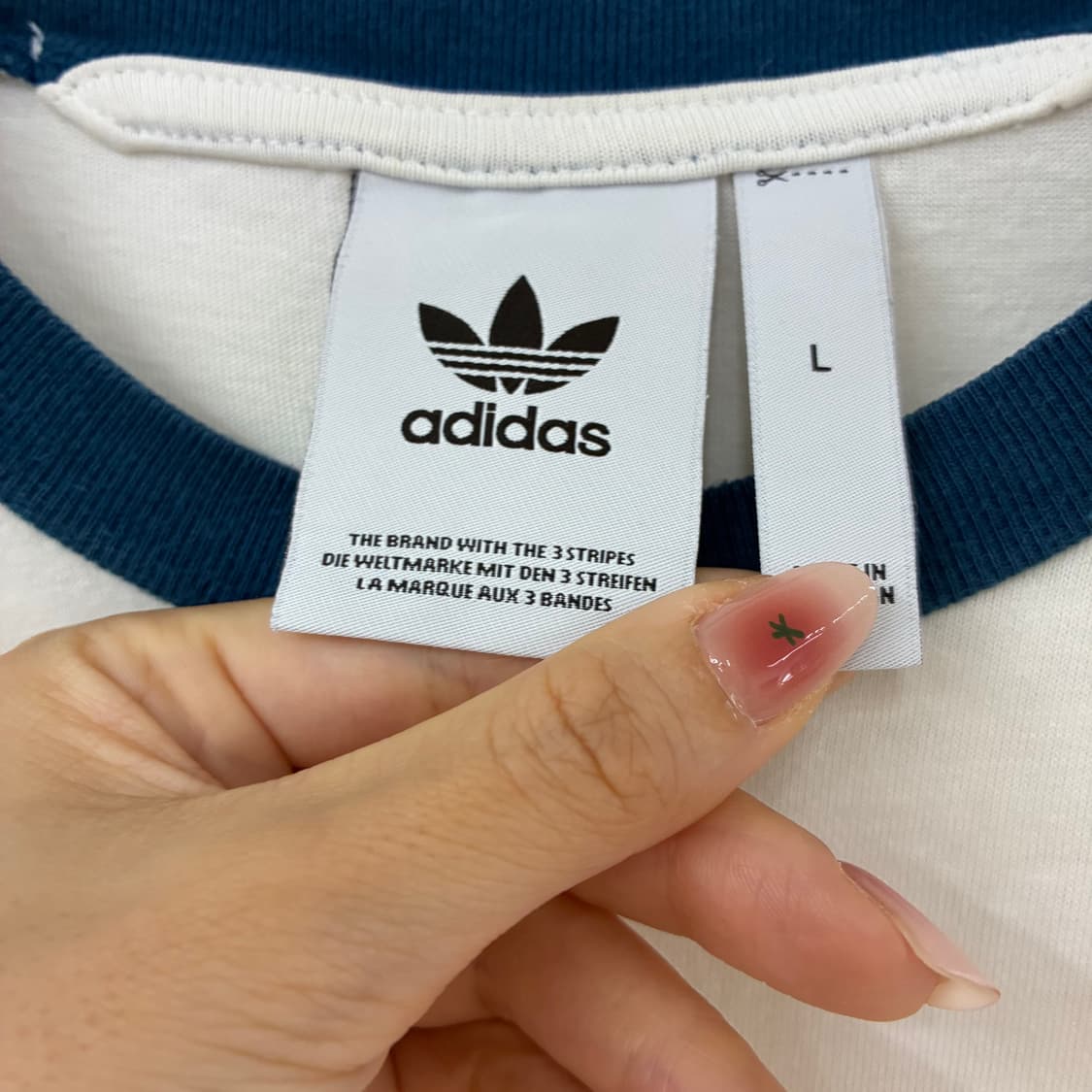 아디다스 다크블루 삼선 화이트 링거 반팔 티셔츠 상품이미지5