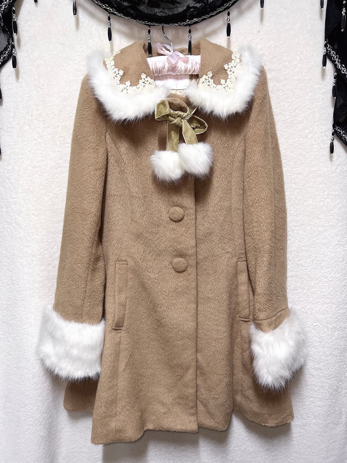 고전 리즈리사 라떼갸루 로맨틱 로걀 퍼카라 리본 브라운 코트 자켓 핀터 상품이미지8