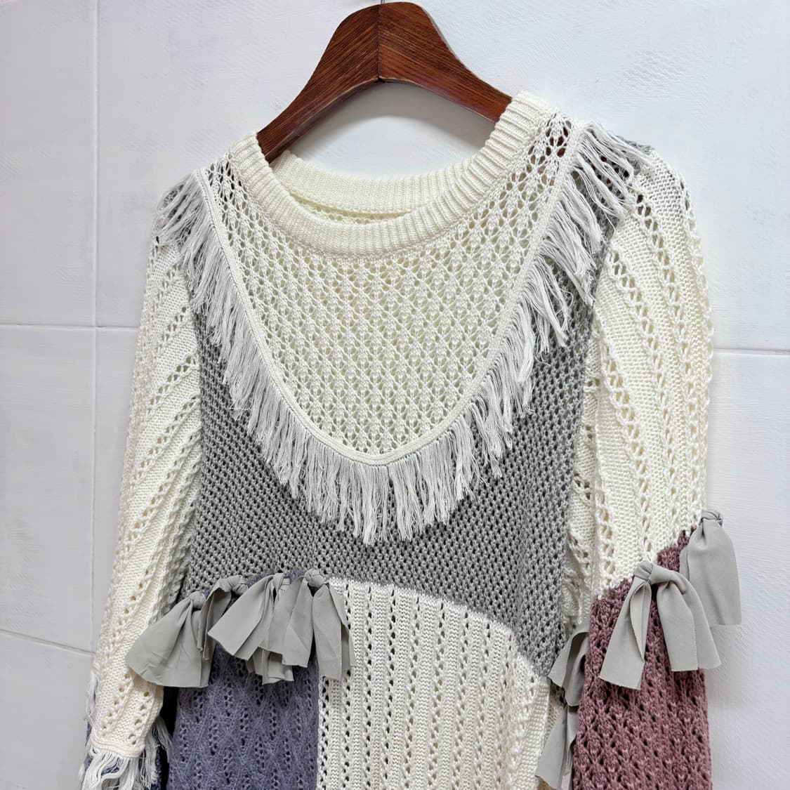 somari 패치워크 리본 태슬 니트 (Japan) 상품이미지2