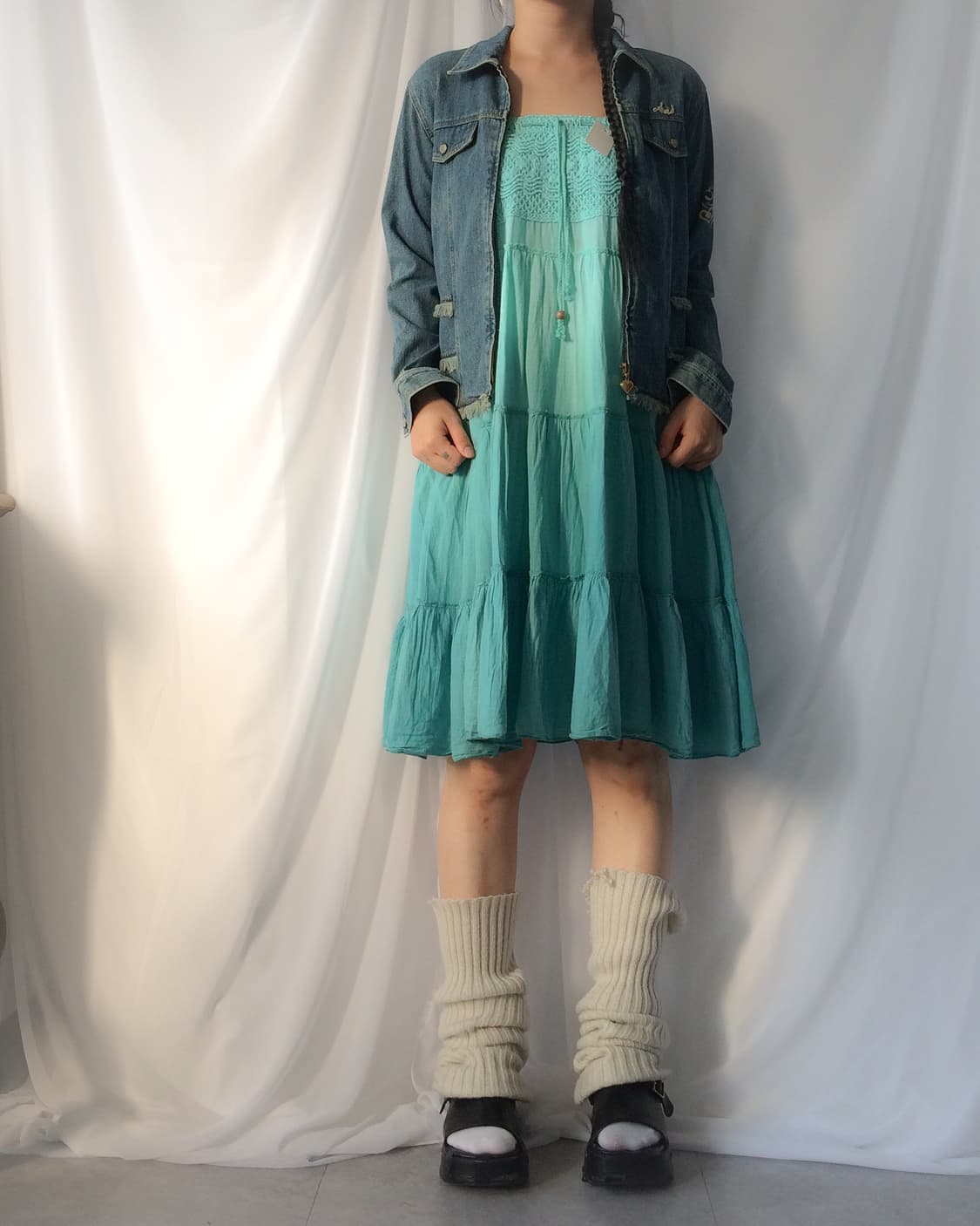 Needle work point denim zip up jacket 상품이미지5