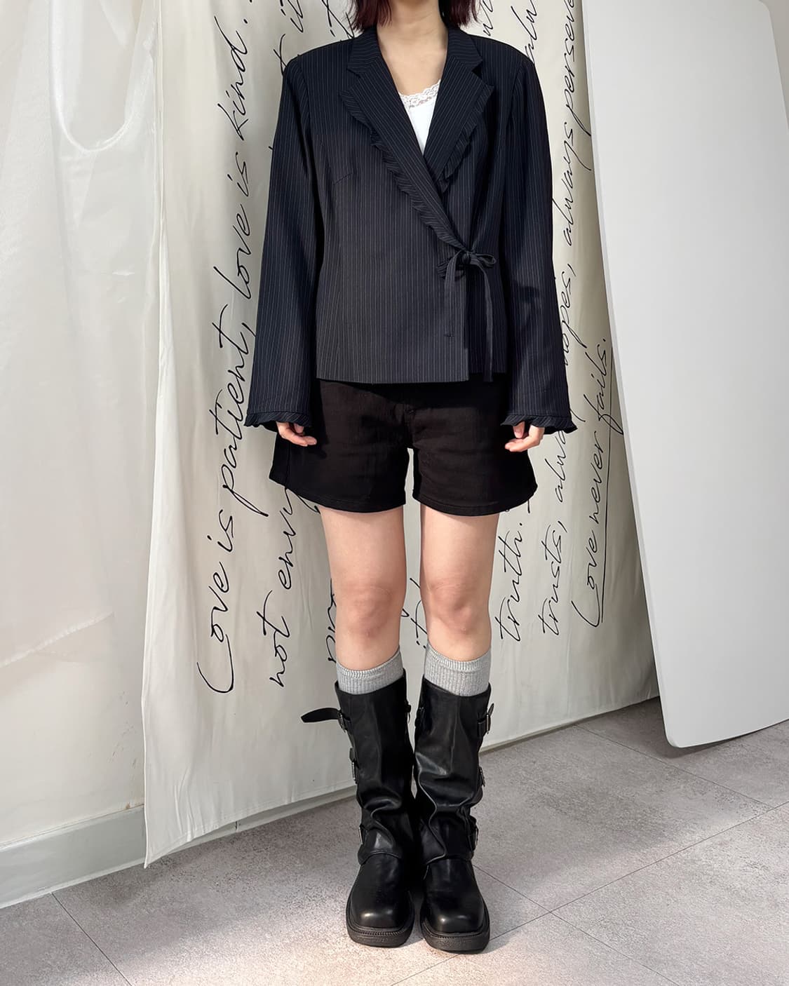 ixi pinstripe frill detail wrap jacket 상품이미지2