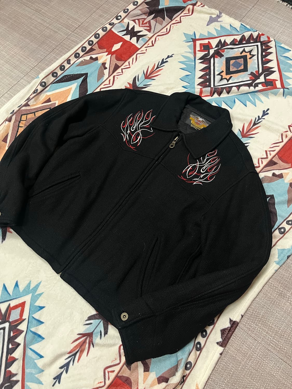 00‘s 할리 데이비슨 플레임 엠브로이더리 블루종 자켓 상품이미지2