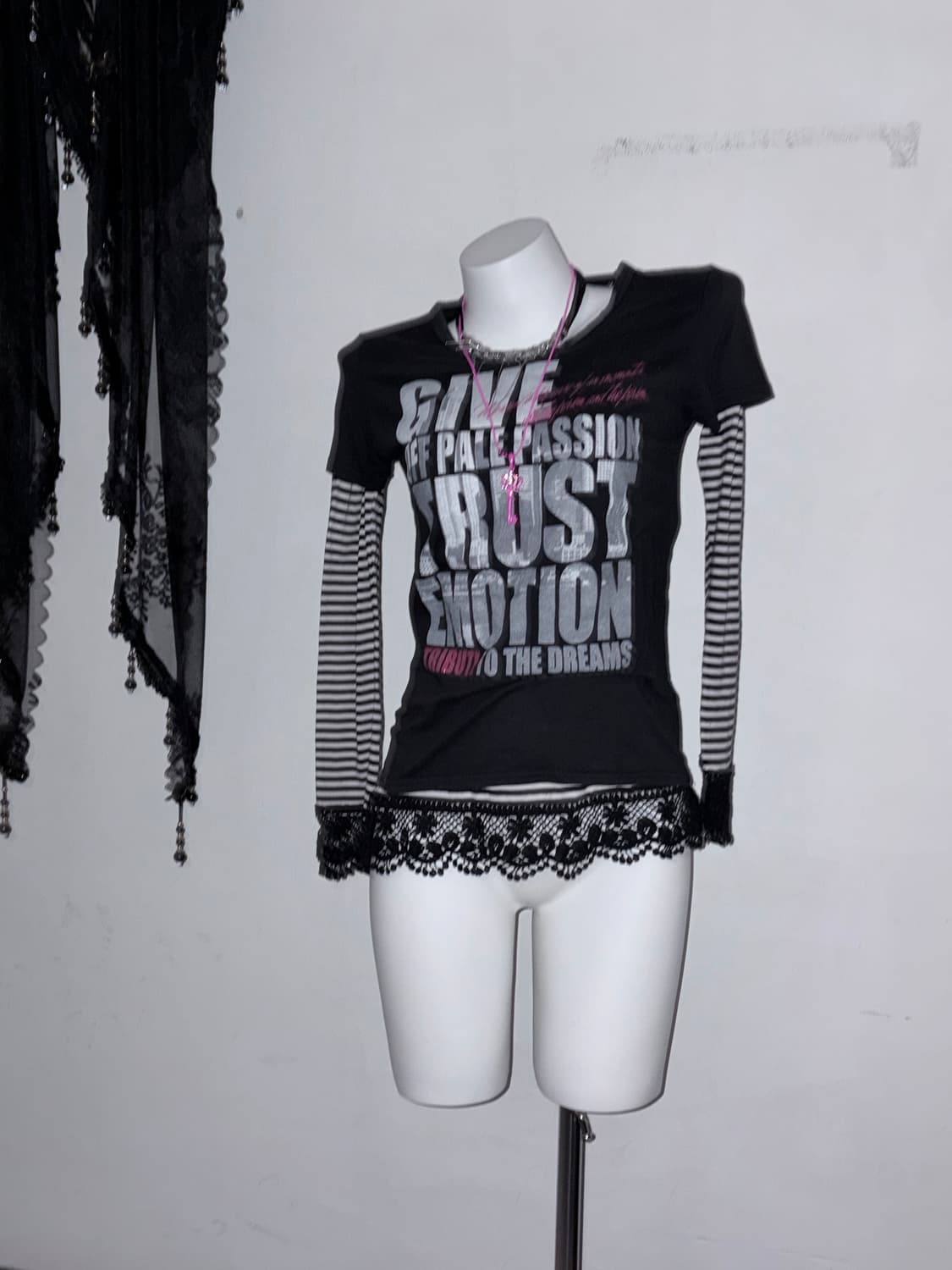 00s 시부야 레터링 무채색 갸루 3pcs (그레이/핫핑크/스트라이프) 상품이미지5