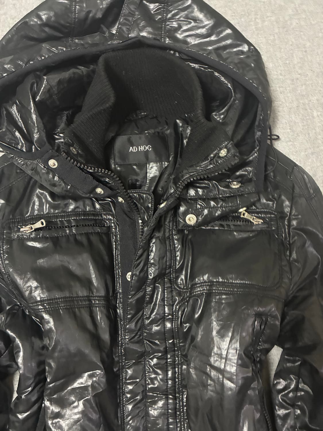 블랙 유광 후드 패딩 점퍼 상품이미지8