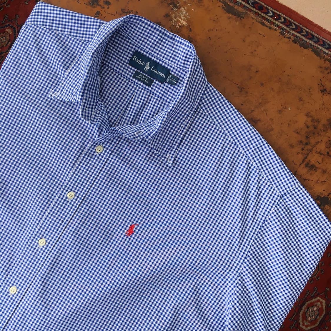 딥 블루 깅엄체크 반팔 면 셔츠/남자 125 빅사이즈 상품이미지3