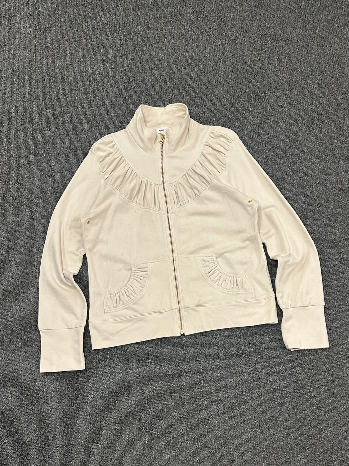 5)Japanese vintage 여성 셔링 디테일 아이보리 집업 자켓 상품이미지1