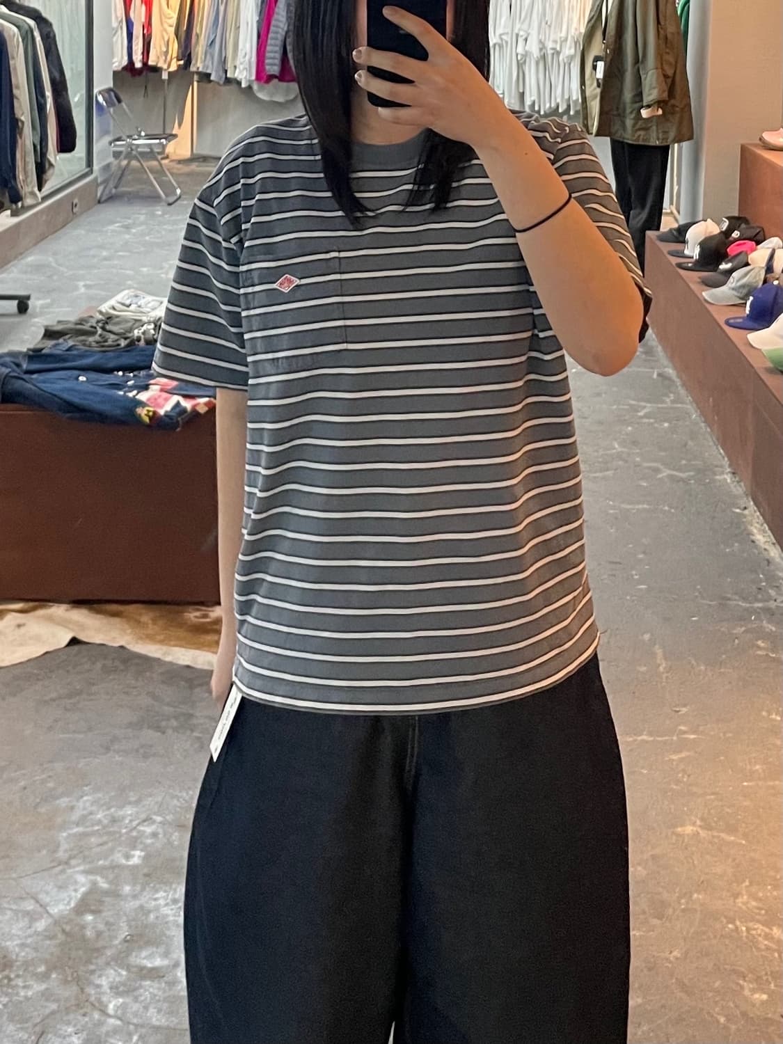 단톤 포켓 스트라이프 반팔 티셔츠 H1976 상품이미지1