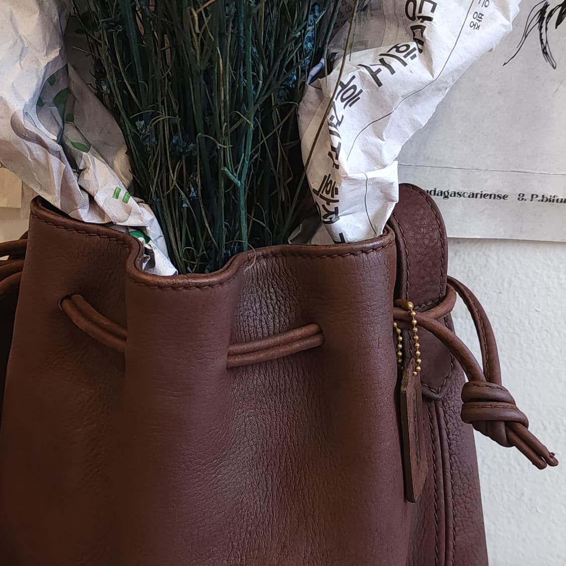 90s 올드코치 레더백 마리에타 드로스트링 숄더백 코치 복조리백 상품이미지3