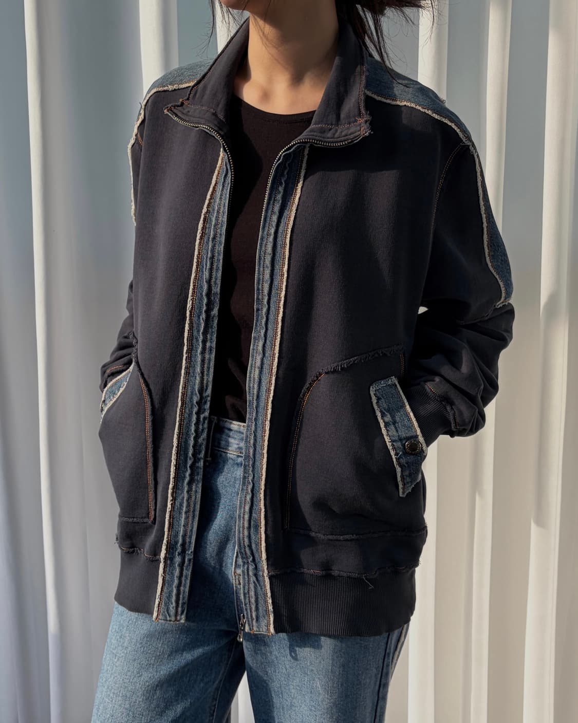 [M-L]돌체앤가바나 정품 인디고 데님 데미지 코튼 집업 상품이미지1