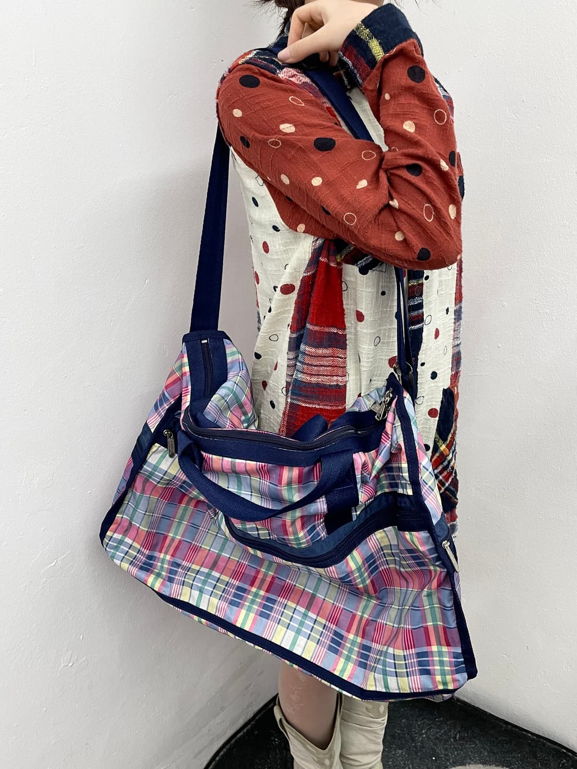 레스포삭 솜사탕 체크 2way 보스턴백 상품이미지3