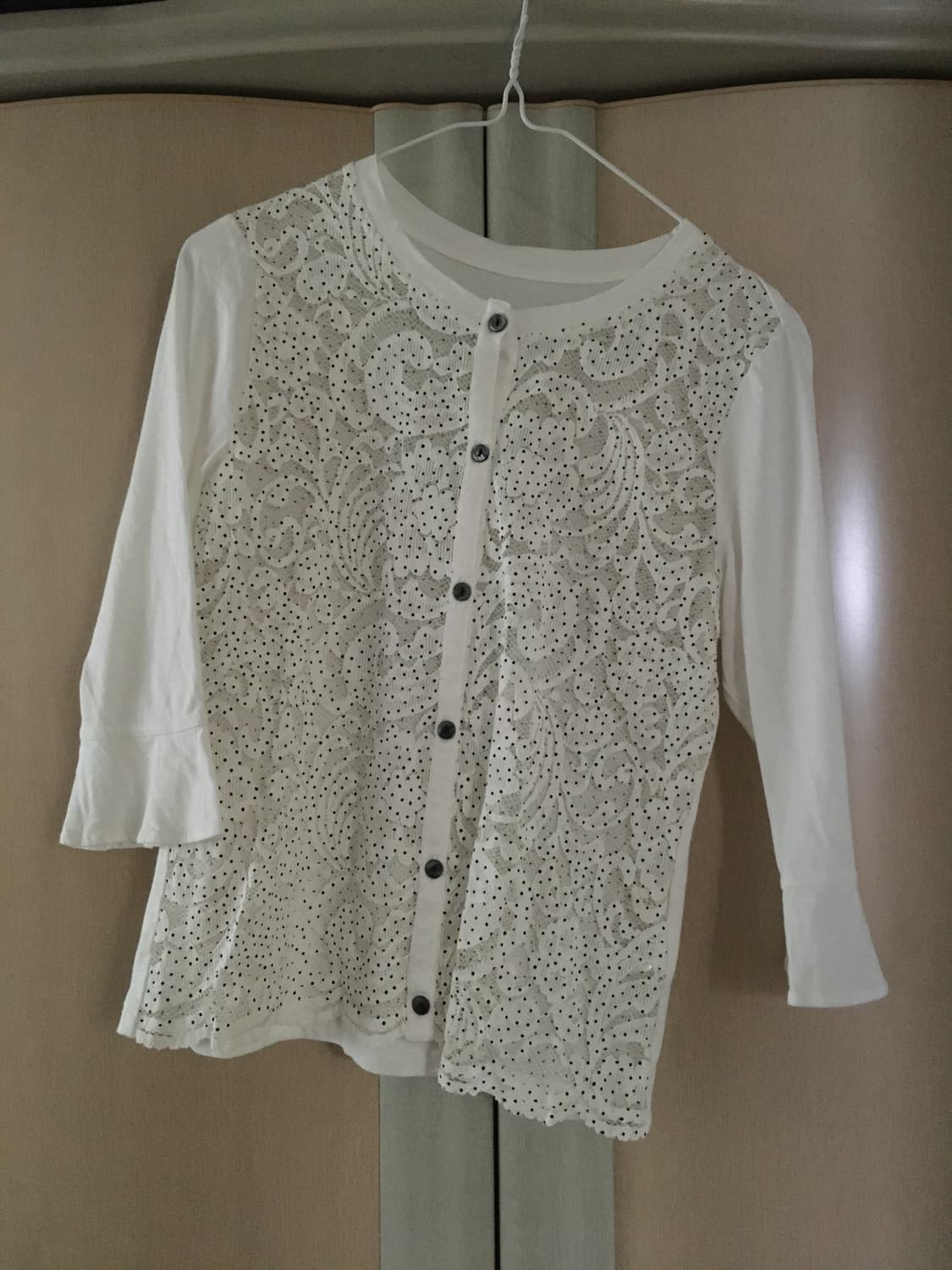 일본빈티지 도트 레이스 프릴 티셔츠 가디건 시스루 상품이미지1
