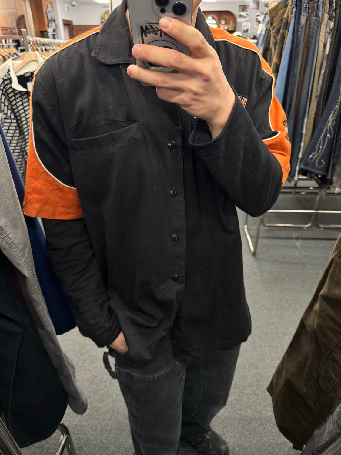 XL)할리데이비슨 빈티지 코듀로이 자수 로고 반팔 셔츠 상품이미지1