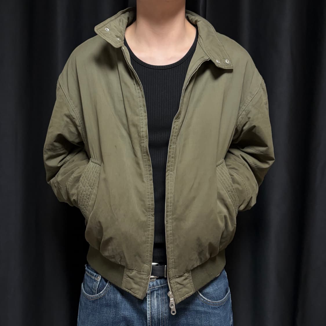 에잇세컨즈 피치 스탠 카라 패딩 숏 점퍼 카키 XL 사이즈 상품이미지2