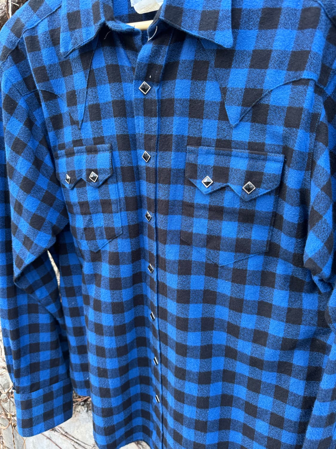 80s 락마운트 빈티지 버팔로 체크 웨스턴 셔츠 블루 상품이미지5