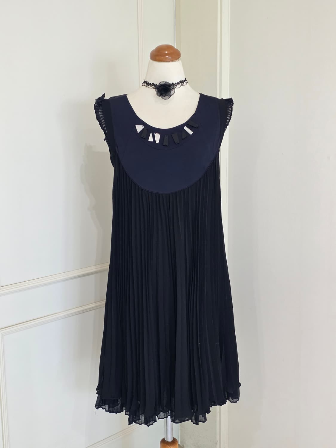 빈티지)블랙 고딕 로리타st 플리츠 y2k페어리레이어드 캉캉 민소매원피스 상품이미지3