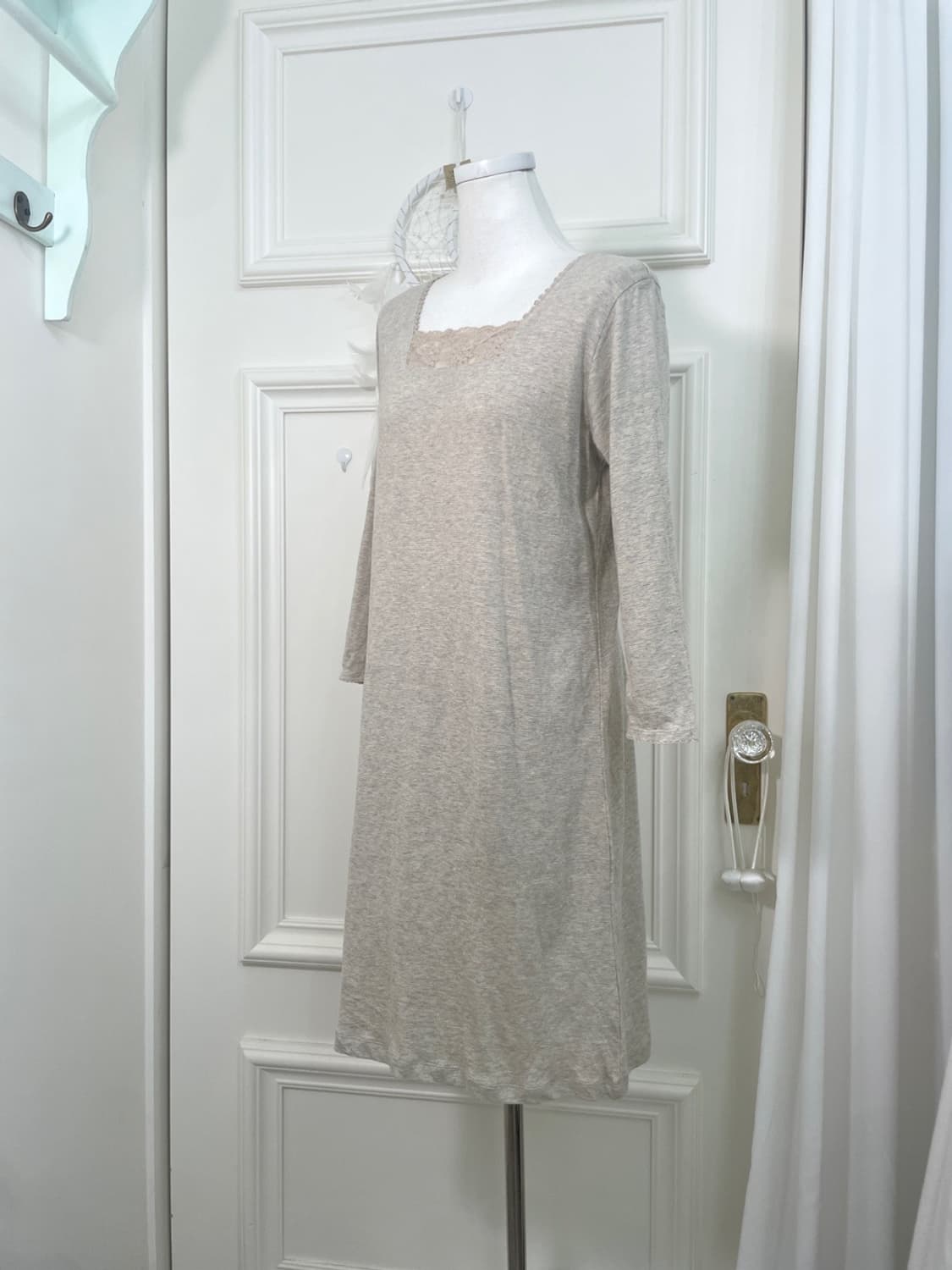 gray oatmeal lace trim cotton opc 상품이미지2