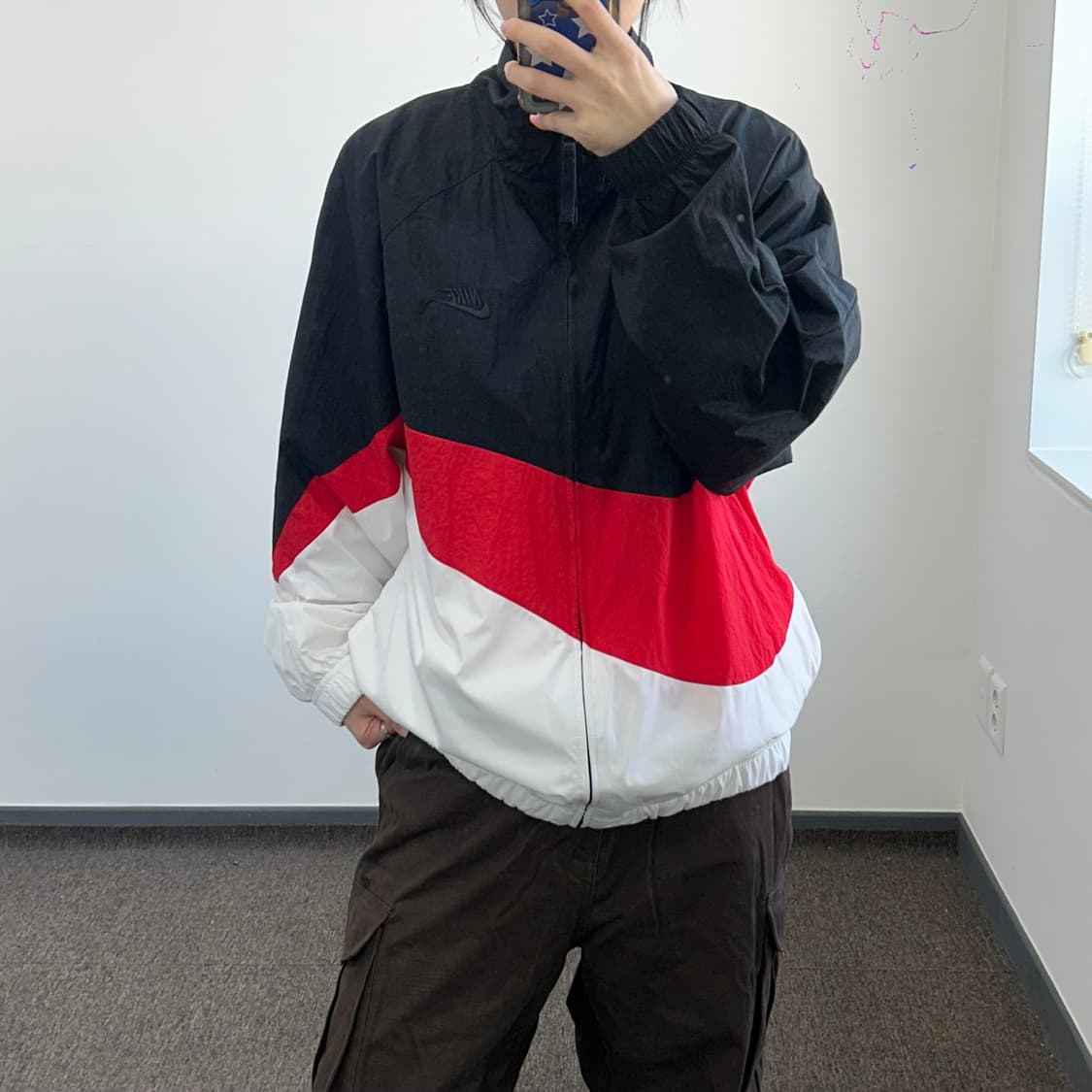 Nike 나이키 스몰로고 레드 블랙 배색 바람막이 상품이미지1