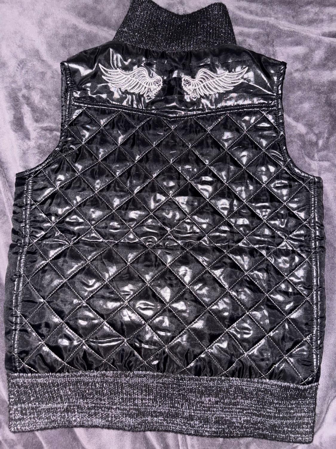 y2k깔 유광 블랙 금단추 포인트 뒷면 천사 날개 자수 펑크 고딕 패쪼 상품이미지6