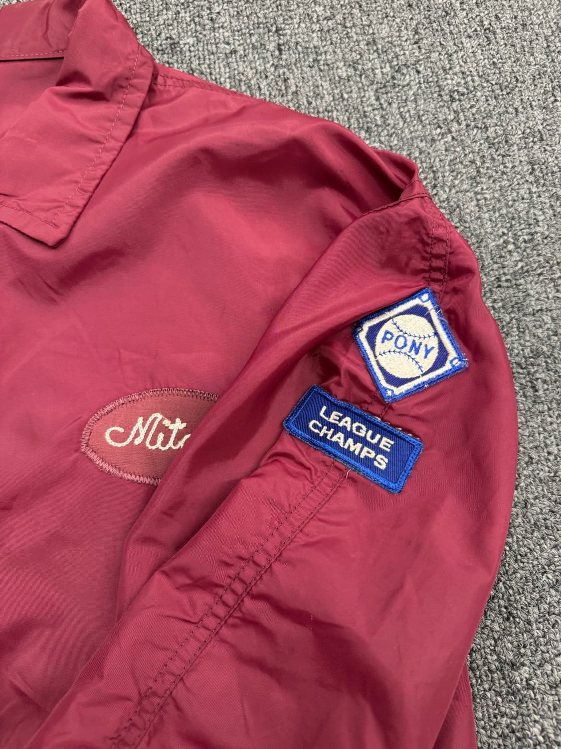 L)러셀 빈티지 베이스볼 패치 버건디 코치자켓 상품이미지5