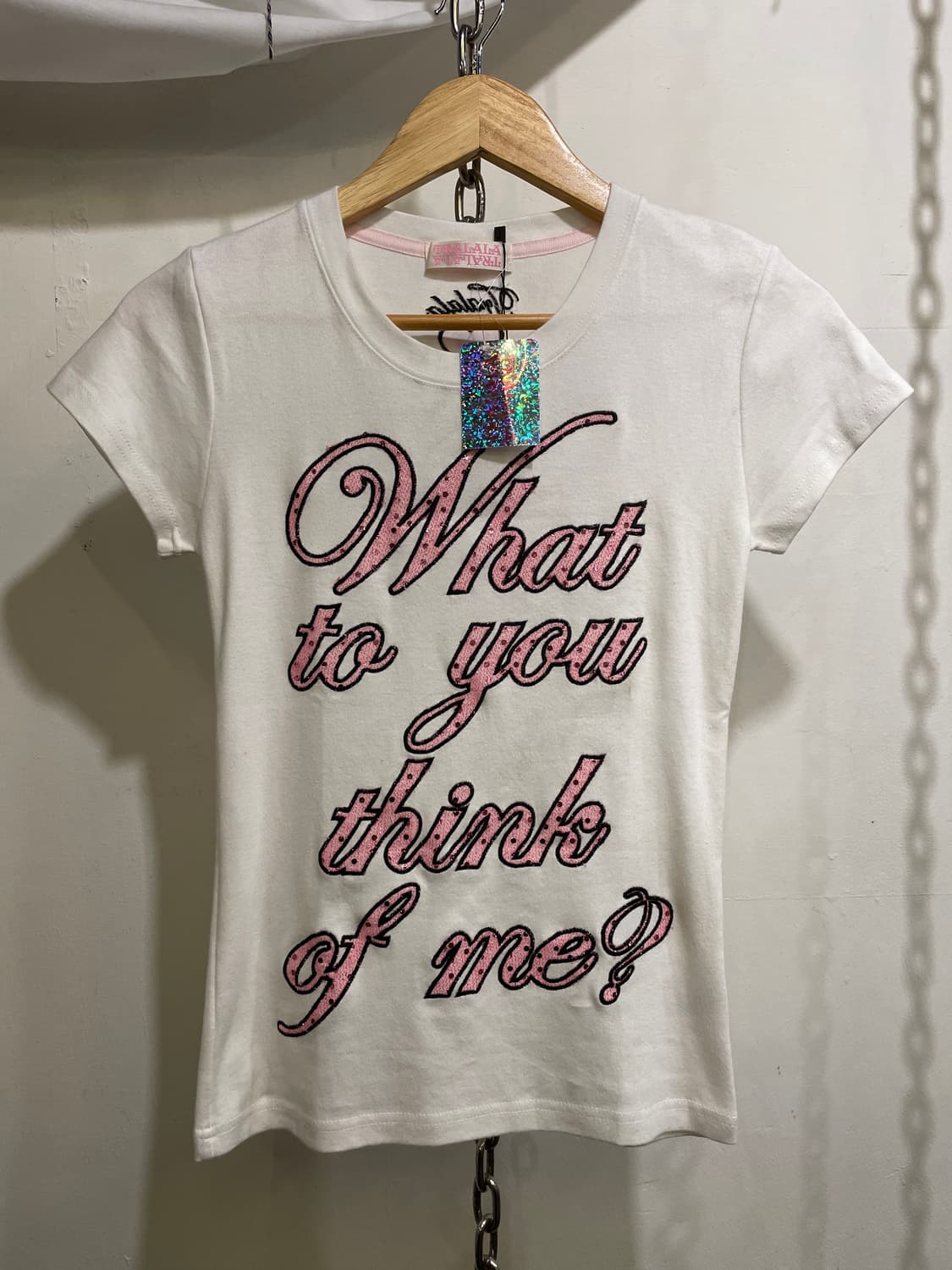 tralala 트랄랄라 글리터 핑크 레터링 화이트 티셔츠 상품이미지2