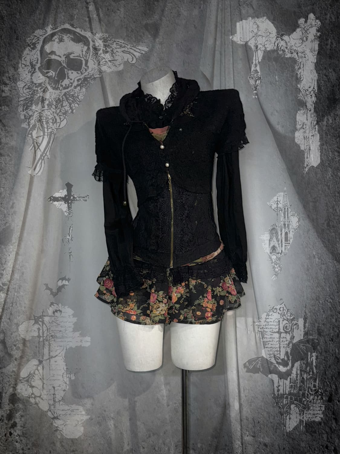 엑시즈팜 플라워 블랙 오리엔탈 크로셰 코디세트  상품이미지1