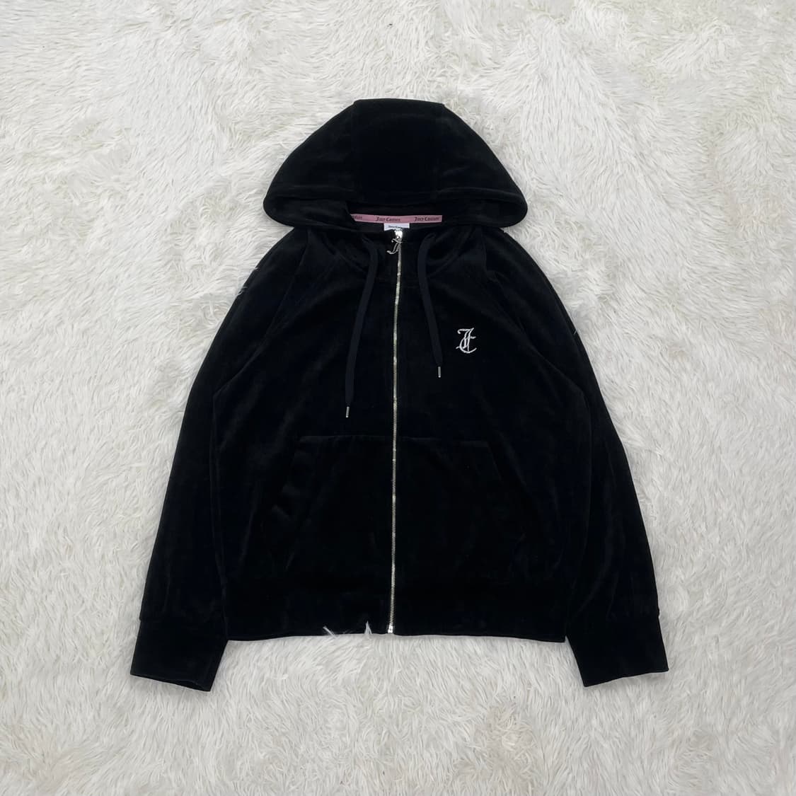 쥬시꾸띄르 벨루어 큐빅 후드집업 블랙 상품이미지2