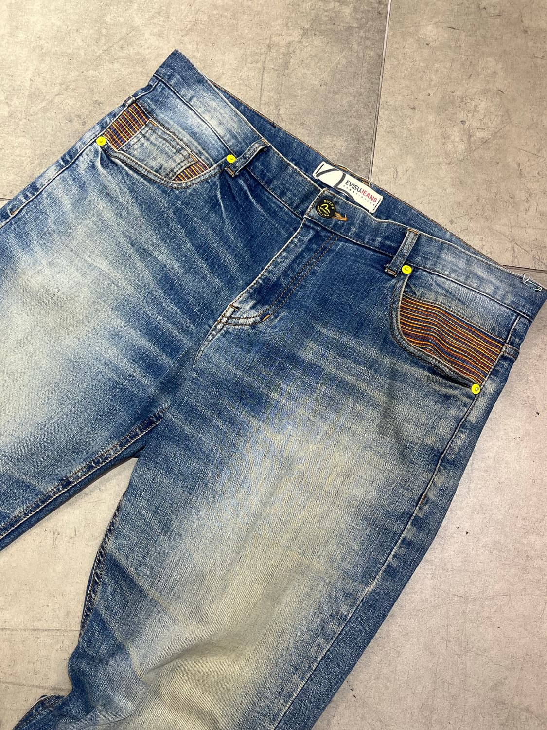 Evisu jeans 무지개 스티치 빈티지 워싱 와이드 데님 팬츠 상품이미지5