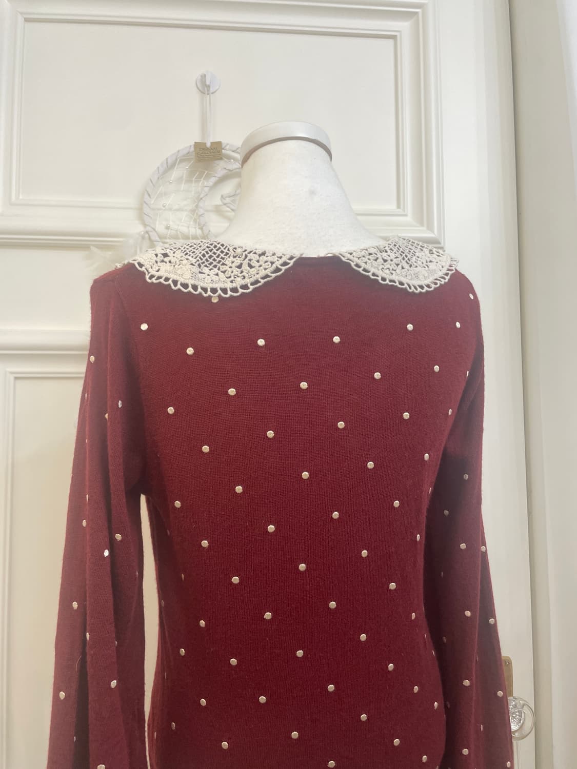 EARTH wine dot embroidery lace collar kn 상품이미지4