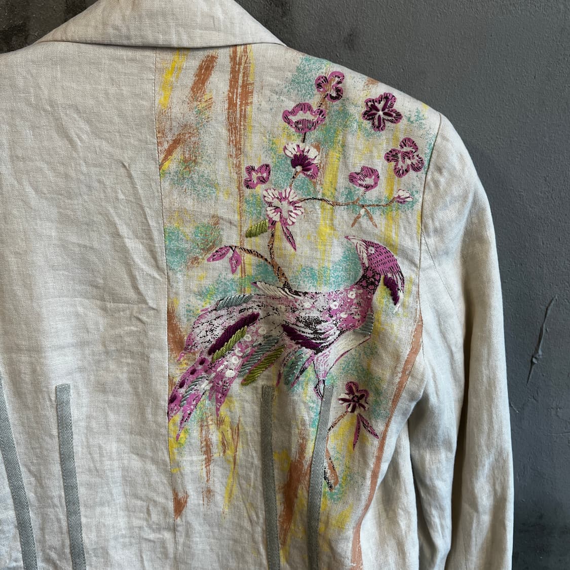 90s 겐조 오리엔탈 버드 자수 린넨 자켓 상품이미지2