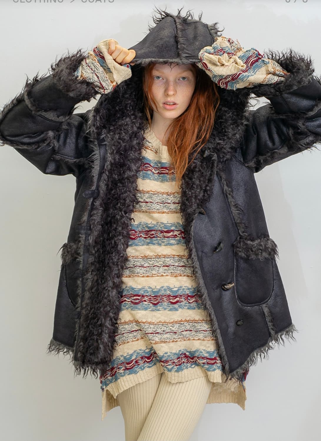 Perverze vegan leather hoodie teddy coat 상품이미지7
