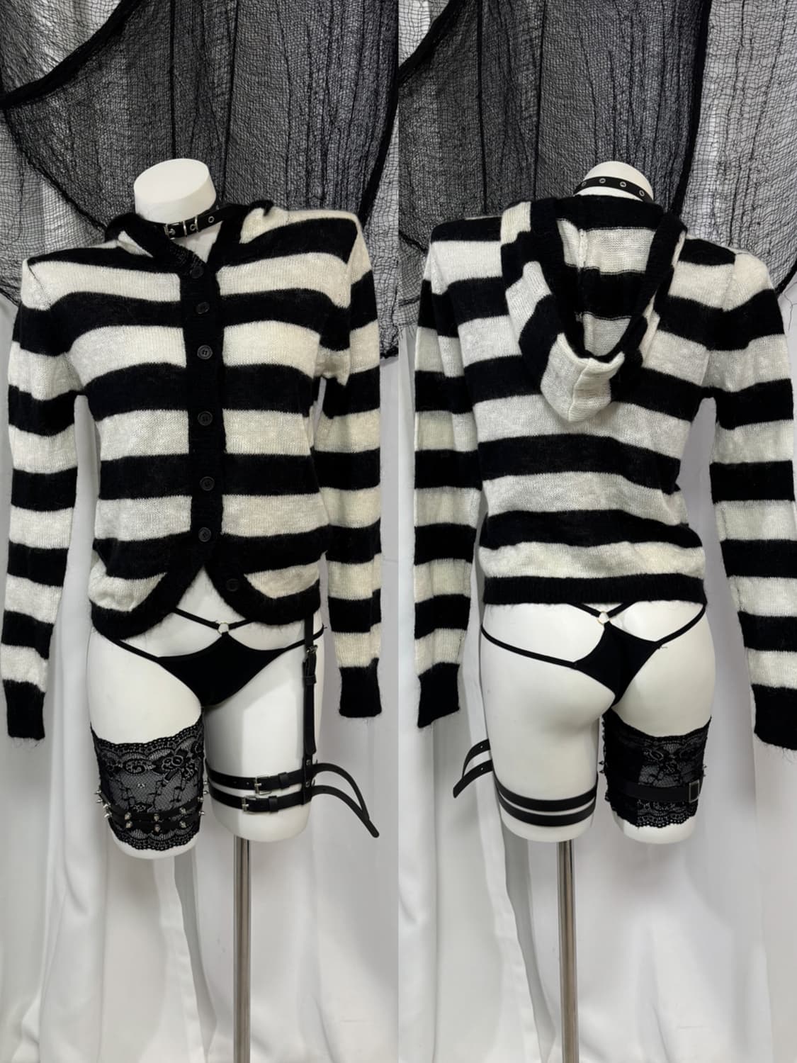 stripe knit hood cardigan 상품이미지1