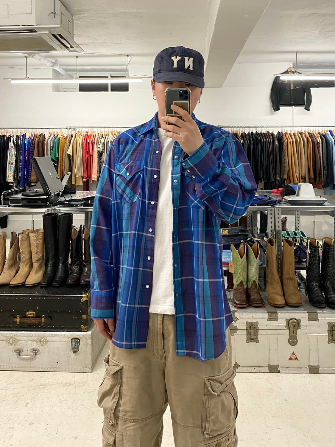 80s ELY CATTLEMAN 마드라스 체크 웨스턴 셔츠 상품이미지7