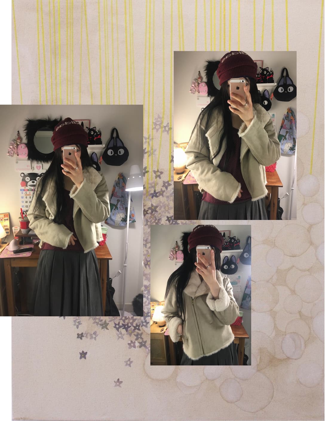 vintage fur trimmed rider jacket beige 상품이미지1