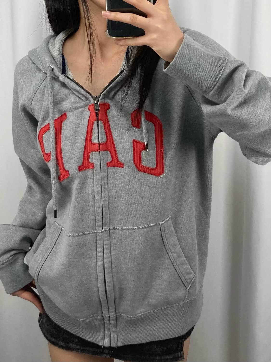 갭 레드 빅로고 그레이 후드집업 상품이미지2