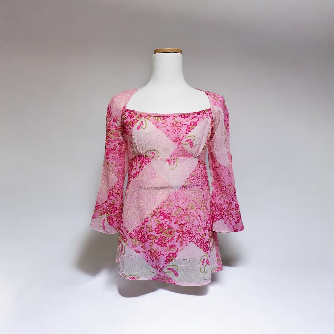 일본 빈티지) 페이즐리 패턴 블라우스 핑크 상품이미지1